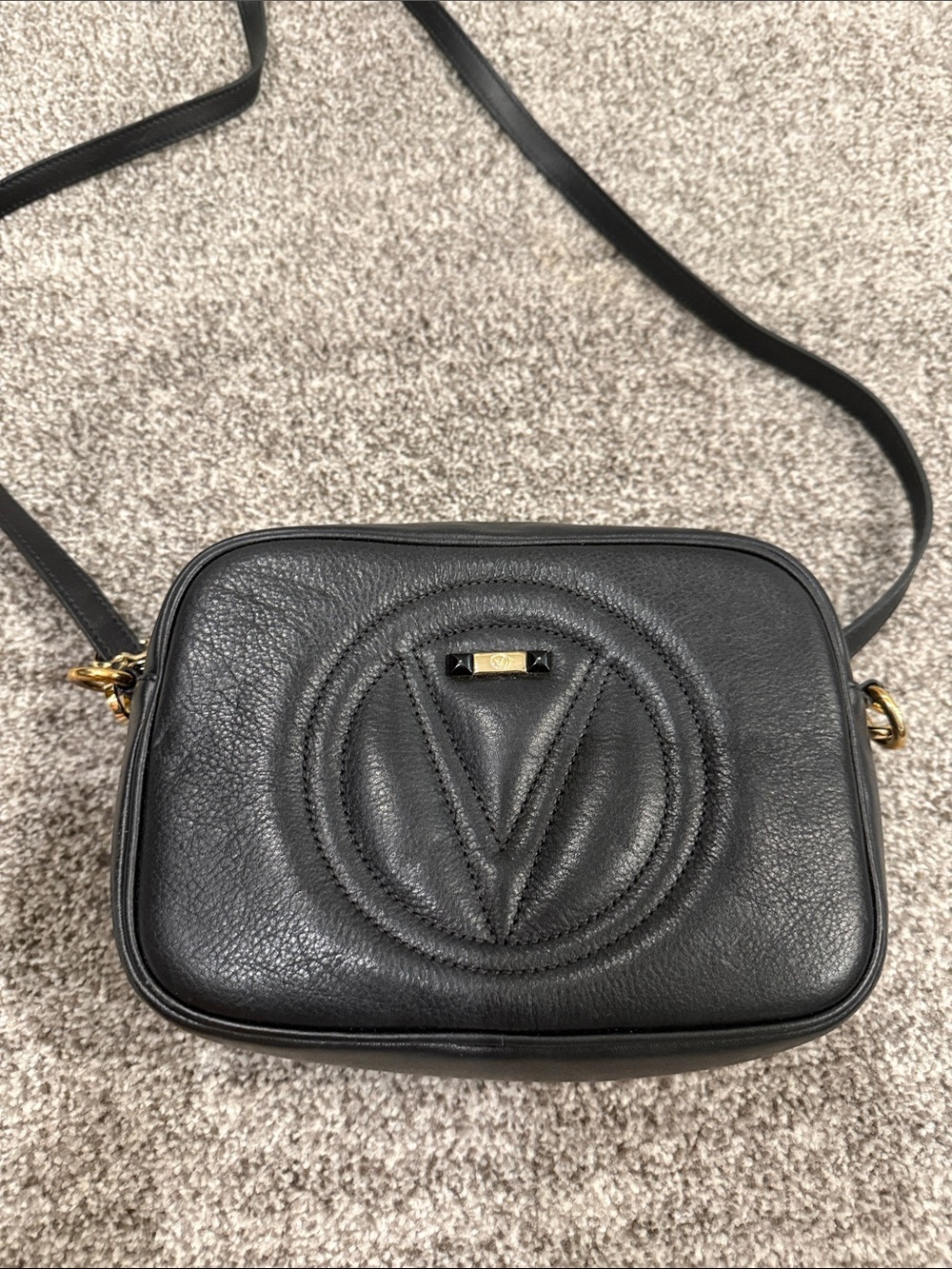 Valentino Black Leather Crossbody Bag with Embossed V Logo